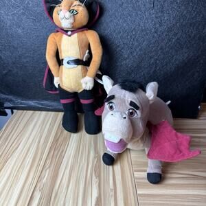 Vintage Nanco Puss In Boots Plush Stuffed Character Shrek 2 with Dragon Donkey